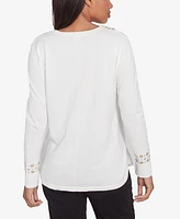 Ruby Rd. Petite Grommet Embellished Fine Gauge V-Neck Sweater