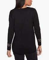 Ruby Rd. Petite Grommet Embellished Fine Gauge V-Neck Sweater