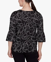 Ruby Rd. Petite Abstract Hearts Dew Drop Knit Crew Neck Top