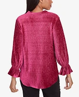 Ruby Rd. Petite Smocked Velvet V-Neck Blouse