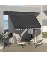 Manual Retractable Awning, 118" Non-Screw Freestanding Patio Sun Shade Shelter with Support Pole Stand and Uv Resistant Fabric, for Window, Door