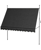 Streamdale Furniture Manual Retractable Awning, 118" Non-Screw Freestanding Patio Sun Shade Shelter with Support Pole Stand and Uv Resistant Fabric