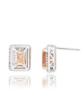 Suzy Levian Sterling Silver Emerald Cut Pink and White Cz Stud Earrings