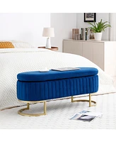 Simplie Fun Storage Bench Bedroom Bench, Velvet Oval Upholstered End of Bed Bench with Golden Metal Legs,50" Modern Storage Ottoman Bench for Bedroom,