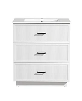 Streamdale Furniture30 Inch Bathroom Vanity with Ceramic Sink Combo Set, Modern Freestanding Bathroom Storage Cabinet with 2 Drawers, Floor Standing B