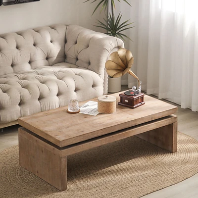 Streamdale Furniture Natural Wood Living Room Table Versatile Coffee Table 2-Tiered Wood Tabletop Table 47.6" L 23.6" W 16.3" H