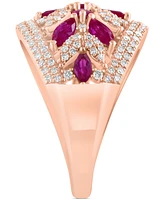 Effy Ruby (1-5/8 ct. t.w.) & Diamond (5/8 ct. t.w.) Openwork Flower Ring in 14k Rose Gold