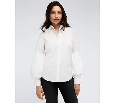 Kenneth Cole Women's Button-Front Poplin Stretch Balloon-Sleeve Shirt