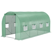 14.6' x 6.6' x 6.6' Walk-in Tunnel Hoop Greenhouse with Mesh Door & 8 Windows, Large Green House for Plants, Flowers, Vegetables, Galvanized Steel Fra