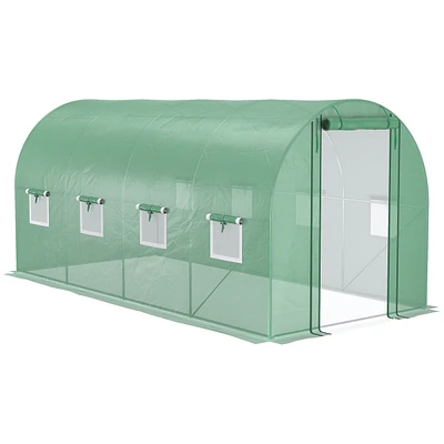 Streamdale Furniture 14.6' x 6.6' x 6.6' Walk-in Tunnel Hoop Greenhouse with Mesh Door & 8 Windows, Large Green House for Plants, Flowers, Vegetables,