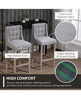 Streamdale Furniture Modern Bar Stools, Tufted Upholstered Barstools, Pub Chairs with Back, Rubber Wood Legs for Kitchen, Dinning Room, Set of 2, Grey