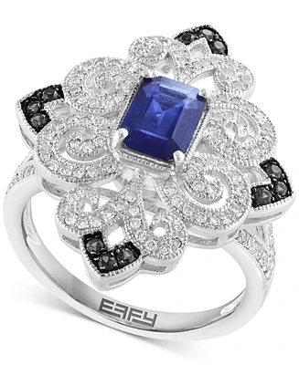 Effy Sapphire (1-1/6 ct. t.w.) & Diamond (3/8 ct. t.w.) Statement Ring in Sterling Silver