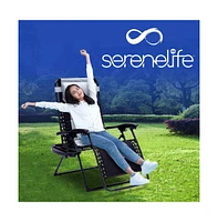 SereneLife Padded Zero Gravity Lawn Chair with Side Table, Gray and Black