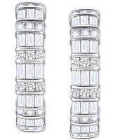 Diamond Round & Baguette Hoop Earrings (1 ct. t.w.) in 10k White Gold