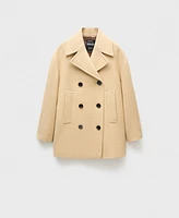 Mango Women's Double Breasted Virgin Wool Coat