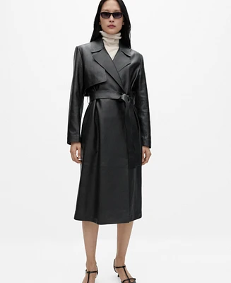 Mango Women's Bow Detail Leather Trench Coat