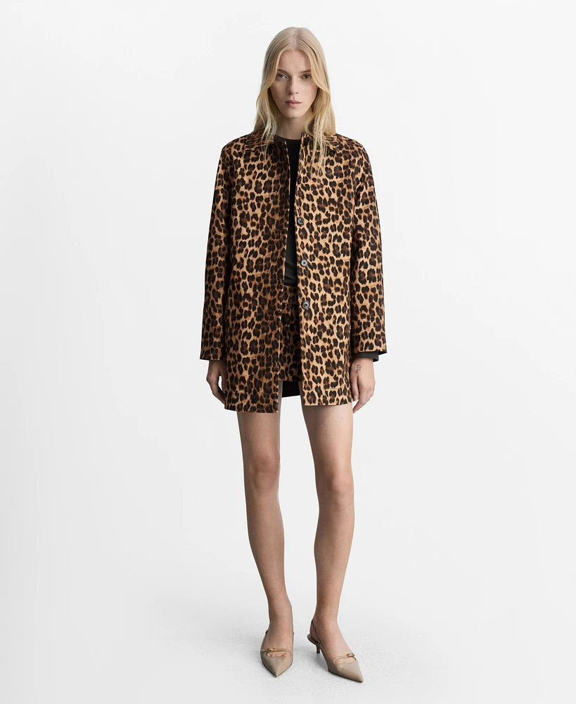 Mango Women's Leopard Straight Coat