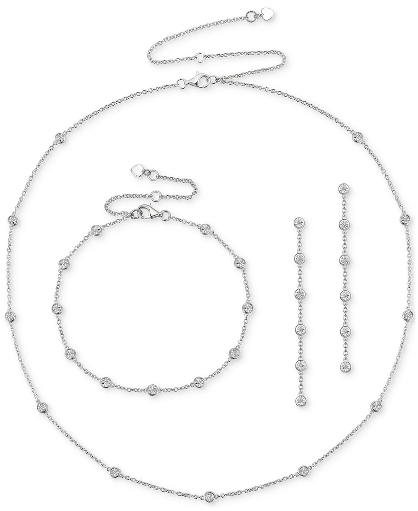 3-Pc. Set Diamond Station Collar Necklace, Bracelet & Linear Drop Earrings (1/5 ct. t.w.) in Sterling Silver