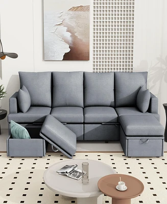 Streamdale Furniture Modern U shape Modular Sofa, 6 Seat Chenile sectional Couch Set with 2 pilows lncluded, freely CombinableIndoor Funiture for Livi