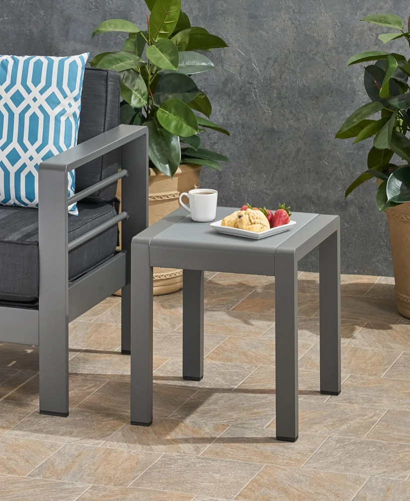 Simplie Fun Stylish Aluminum End Table With Frosted Glass Top For Outdoor Seating