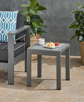 Streamdale Furniture Stylish Aluminum End Table With Frosted Glass Top For Outdoor Seating