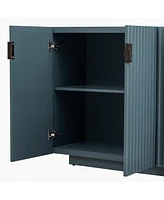4 Wavy Doors Ample Storage Space Sideboard with Adjustable Shelves and Retro Copper Handles for Dining Room and Living Room (Black)