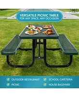 Simplie Fun 6 ft. Rectangular Outdoor Steel Picnic Table with umbrella pole in Green