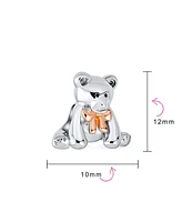 Bling Jewelry Stuffed Animal Teddy Bear Charm Bead Rose Gold Plated Sterling Silver - Two