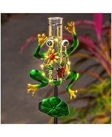 gaomon Outdoor Decorative Metal Solar Rain Gauges Stake for Garden Yard with Led Light and 6 Inch Capacity Glass Tube