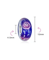 Bling Jewelry Murano Glass Charm Bead Sterling Silver Core Floral Blue Pink Green Spacer