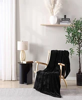 City Scene Solid Faux Fur Black Throw Blanket-50X60
