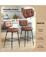 Costway Set of Bar Stools with Padded Seat Footrest & Metal Legs Pu Leather for Kitchen