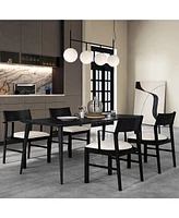 Gymax Dining Chair w/ Arms Set of 4 Modern Kitchen Chairs w/ Contoured Backrest Black & Cream