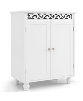 Gymax Bathroom Cabinet Floor Storage Organizer w/ Anti-Tipping Kits Adjustable Shelf