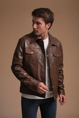 Men's Leather Jacket, Brown, Created for Macy's