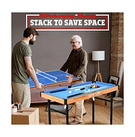 SereneLife 4-in-1 Multi-Function Game Table with Pool, Hockey, Shuffleboard, and Ping Pong