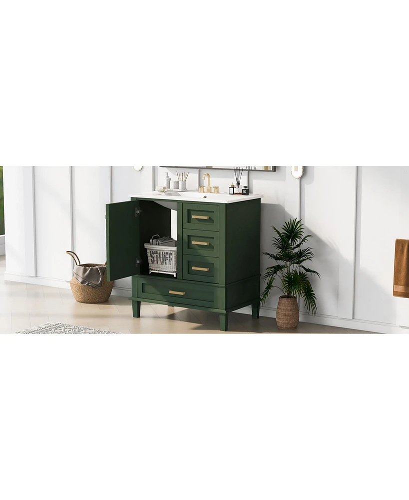 Slickblue 30" Green Bathroom Vanity with Sink Combo - Modern Storage Cabinet with Soft Closing Door