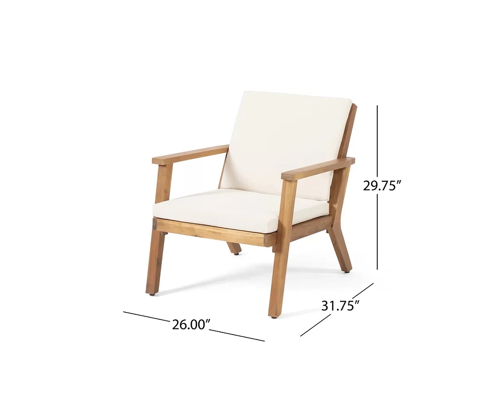 Streamdale Furniture Temecula Outdoor Acacia Wood 4-Seater Chat Set_Loveseat&Coffee Table&2 Club Chairs - Brown Patina Finish + Cream Cushion