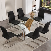 Streamdale Furniture Table and chair set.Modern dining table, tempered glass countertop with artistic Mdf legs.Paired with 6 comfortable chairs with P