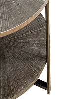 31.5" D x 31.5" W x 18.3" H Round Coffee Table With 2-Tier Storage, Farmhouse Living Room Cocktail Table With Black Metal Leg, Patchwor