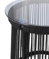 Modern Moonstone Rope-Wrapped Side Table With Tempered Glass Top