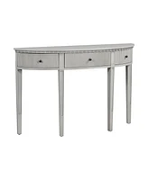 Distinctive Features of Pine Veneer Console Table with Vertical Stripe Drawer Fronts and Four Legs