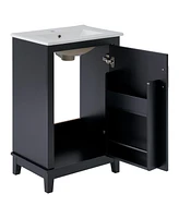 20 Inch Modern Small Bathroom Vanity Cabinet With Ceramic Basin- 2015.533.3 Inches, Ample Storage,1 Soft Close Door