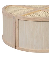 Round to Square Block Modular Coffee Table Light Natural Rattan with Storage 4 Piece