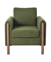 Oversized Accent Chair, Upholstered Living Room Chairs Single Sofa Chair with Walnut Legs, Curved handrail, Grey