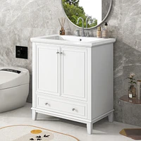 30" Black Bathroom Vanity Combo: Sink, Cabinet, Doors, Drawer