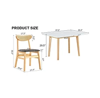 Table and chair set. White sintered stone tabletop, rubberwood legs, foldable computer desk, foldable desk. Solid wood dining chair with small curved