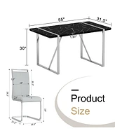 Streamdale Furniture Table and chair set.a rustic industrial rectangular Mdf black dining table with Mdf desktop and electroplated silver metal legs.P