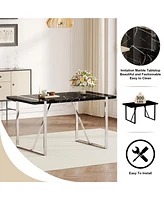 Streamdale Furniture Table and chair set.a rustic industrial rectangular Mdf black dining table with Mdf desktop and electroplated silver metal legs.P