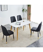 Streamdale Furniture Table and chair set.a morden table with White imitation marble patterned stone burning tabletop with golden metal legs.Paired wit